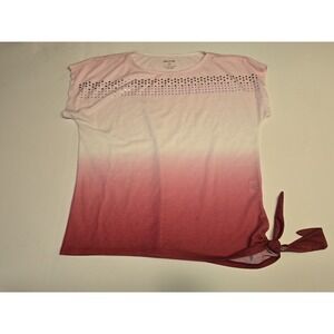 White Stag Top‎ Womens Size Medium Pink Ombre T-Shirt Studs Tie Waist